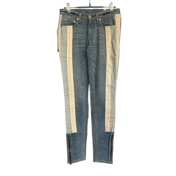 Rag & Bone The Skinny Racer Relay Wash Ankle‎ Zip Blue Jeans Sz 24 NEW - Picture 1 of 9